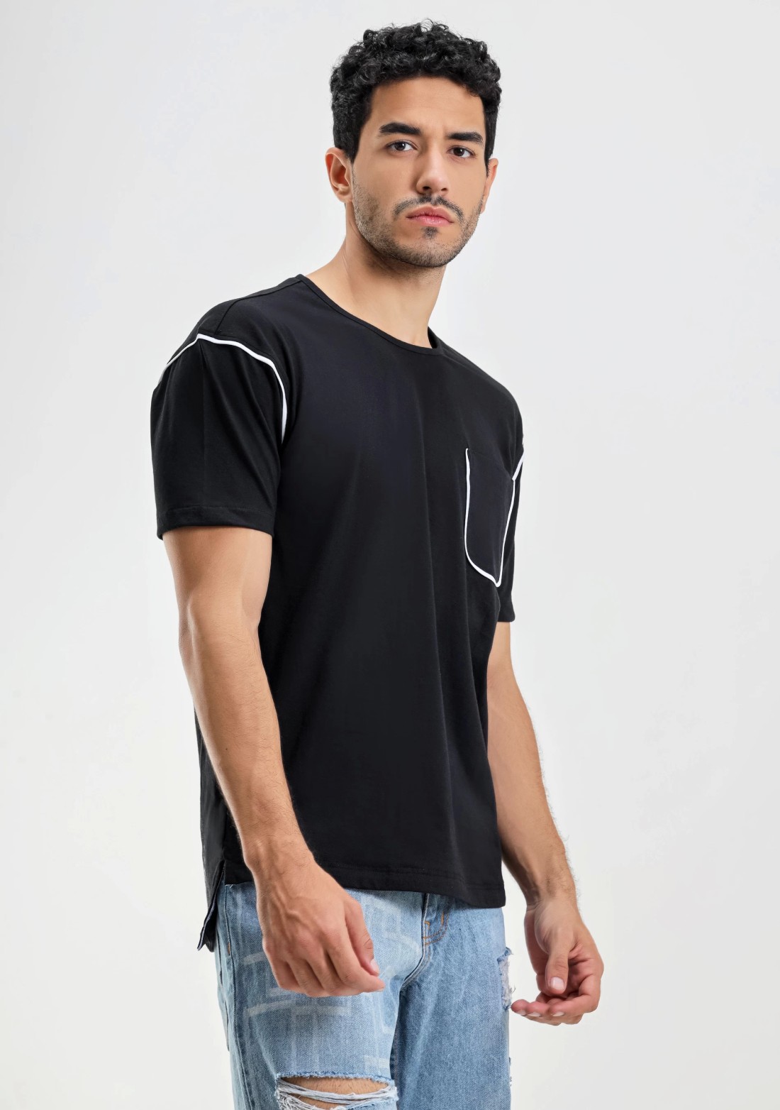 Black Regular Fit Men's Round Neck T-shirt