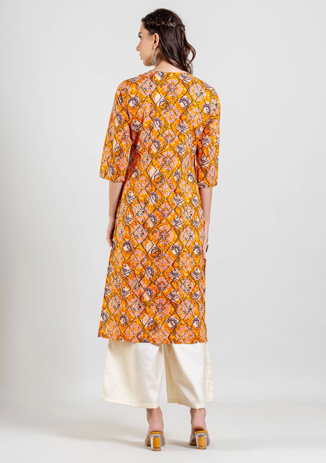 Yellow Tie and Dye Print Cotton Straight Kurta