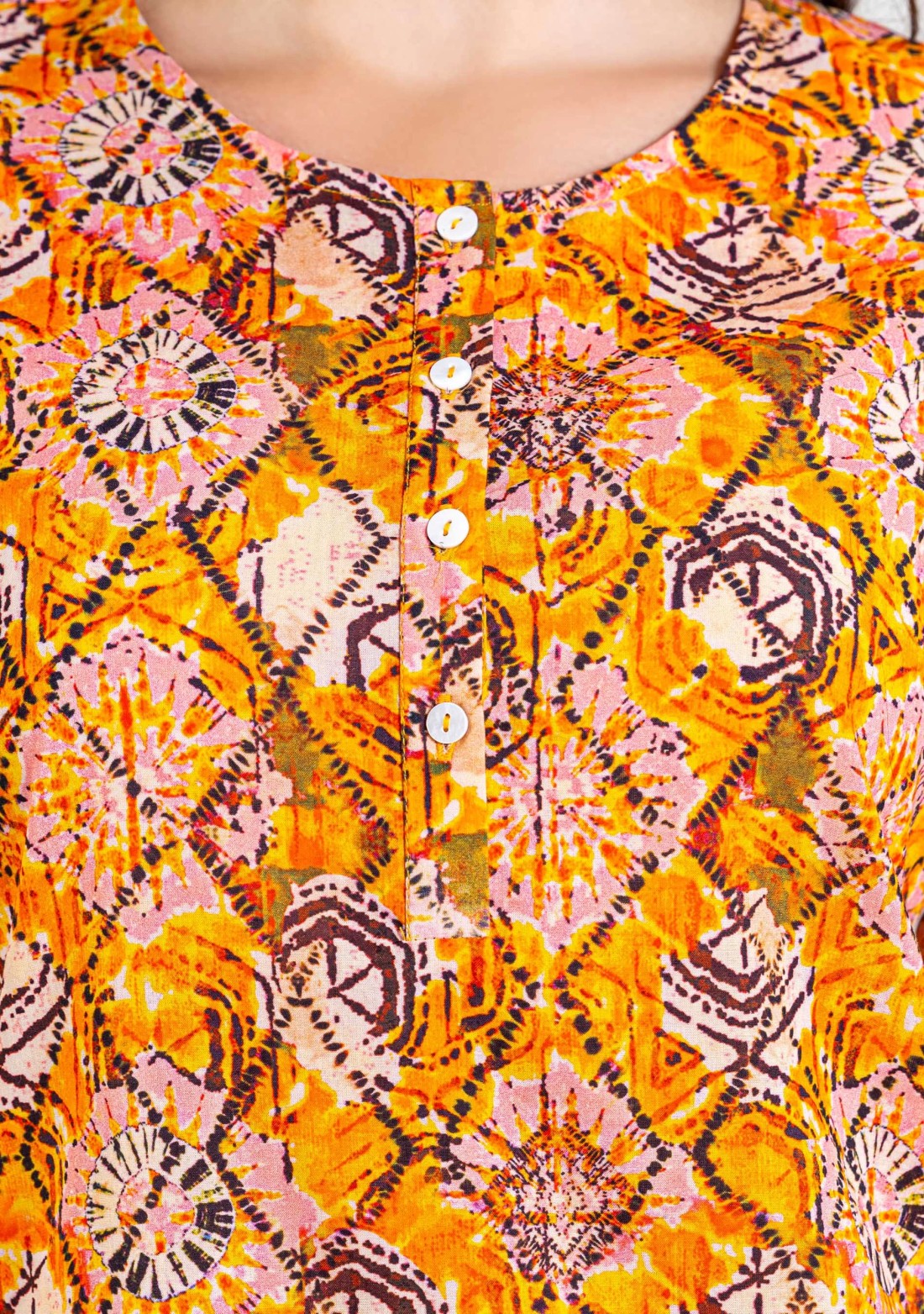 Yellow Tie and Dye Print Cotton Straight Kurta