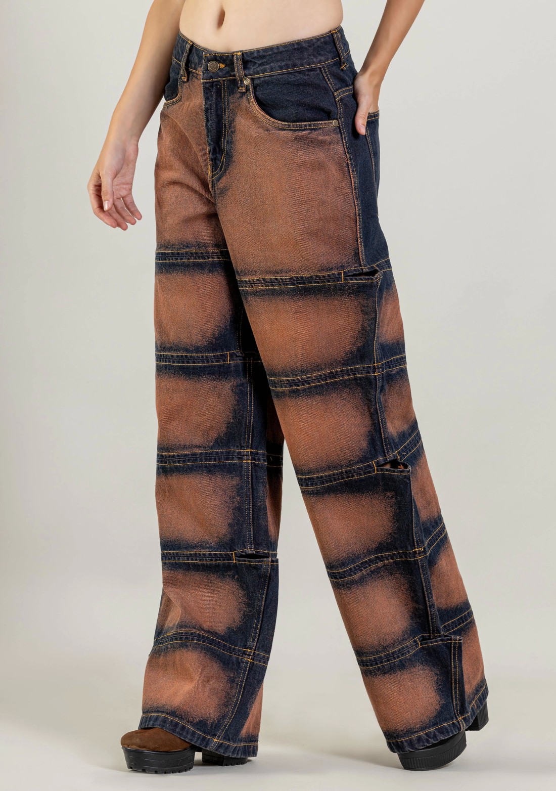 Rust Wide Leg Multi Panel Women's Jeans