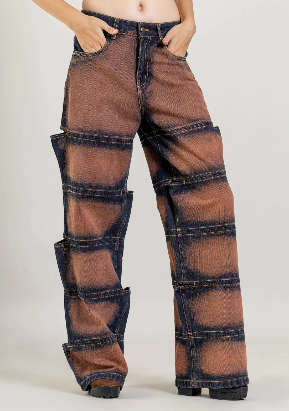 Rust Wide Leg Multi Panel Women's Jeans