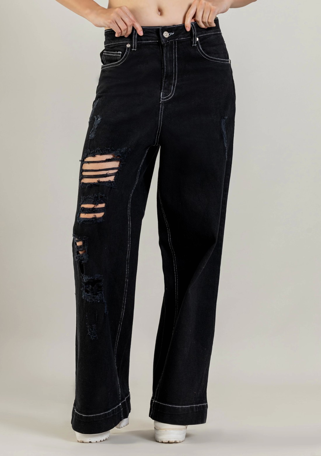 Black Wide Leg Women’s Distressed Jeans