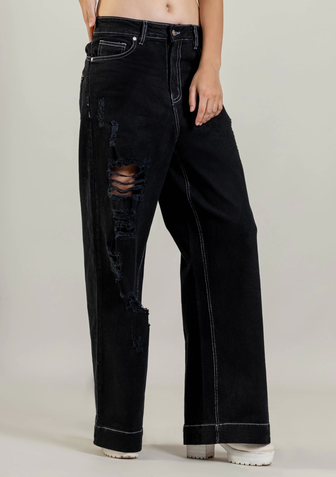 Black Wide Leg Women’s Distressed Jeans