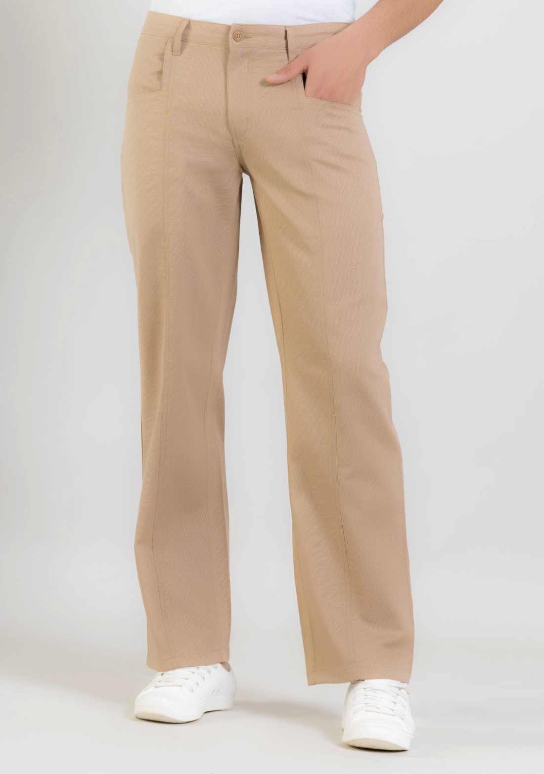 Khaki Wide Leg Men’s Casual Cotton Trousers