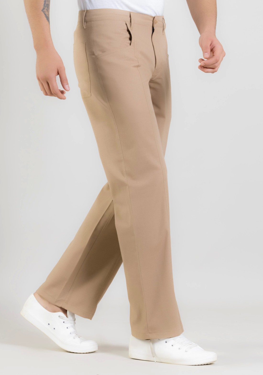 Khaki Wide Leg Men’s Casual Cotton Trousers