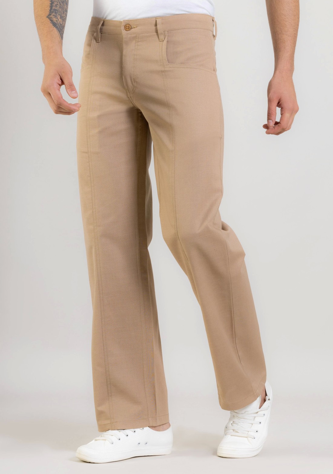 Khaki Wide Leg Men’s Casual Cotton Trousers