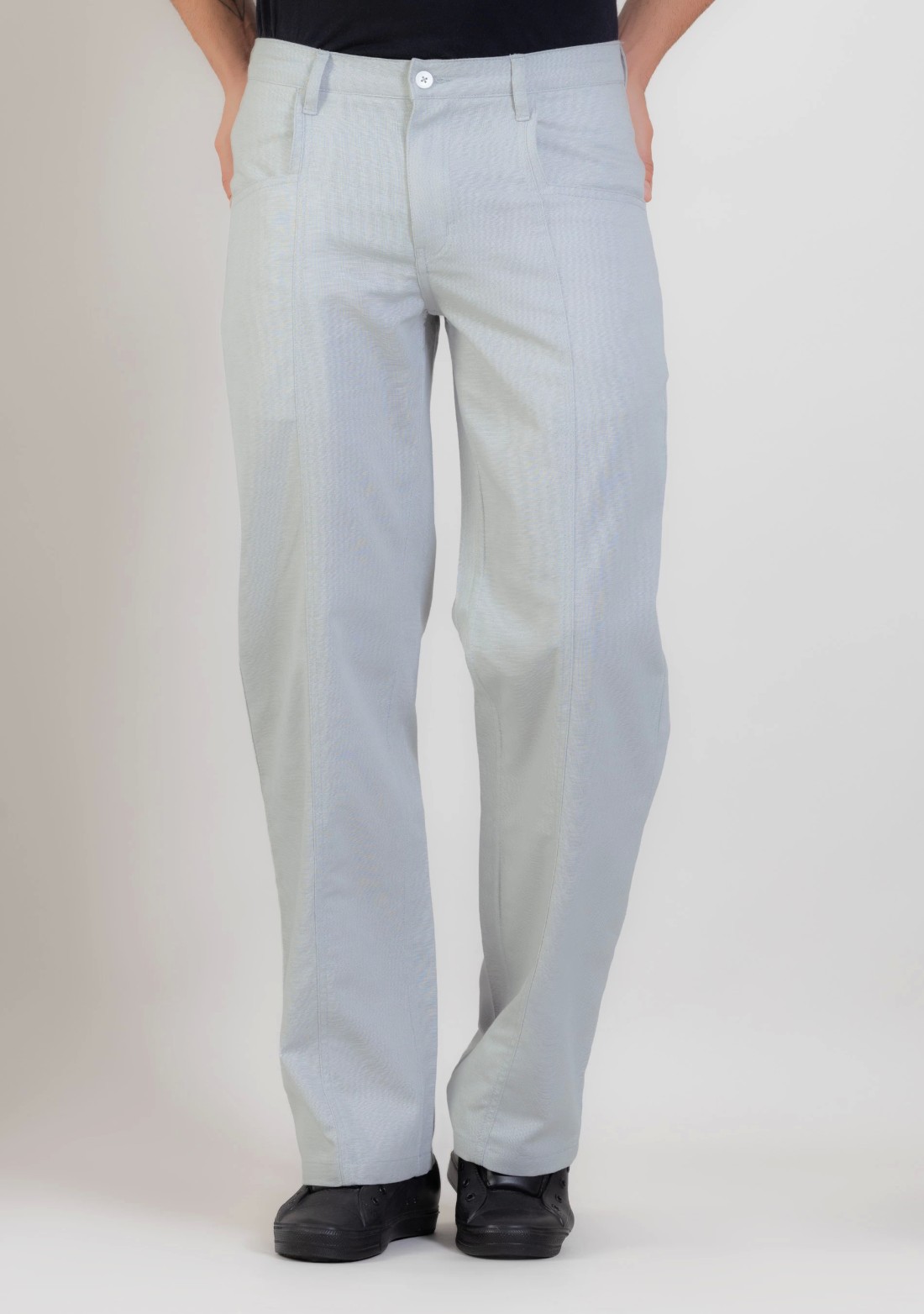 Grey Wide Leg Men’s Casual Cotton Trousers