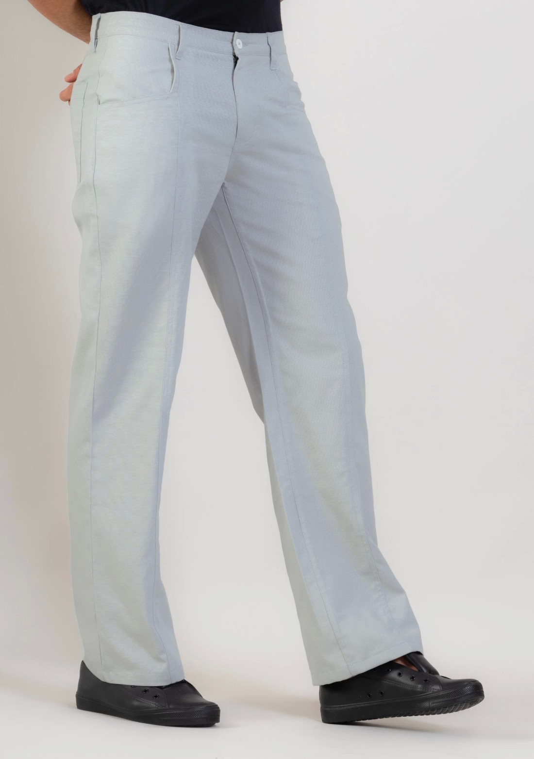 Grey Wide Leg Men’s Casual Cotton Trousers