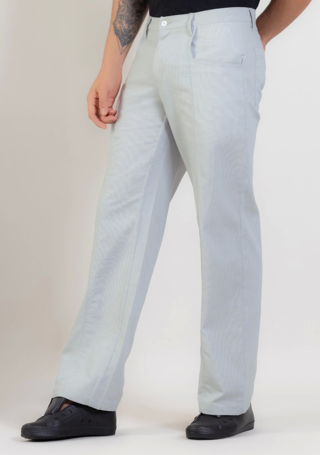 Grey Wide Leg Men’s Casual Cotton Trousers