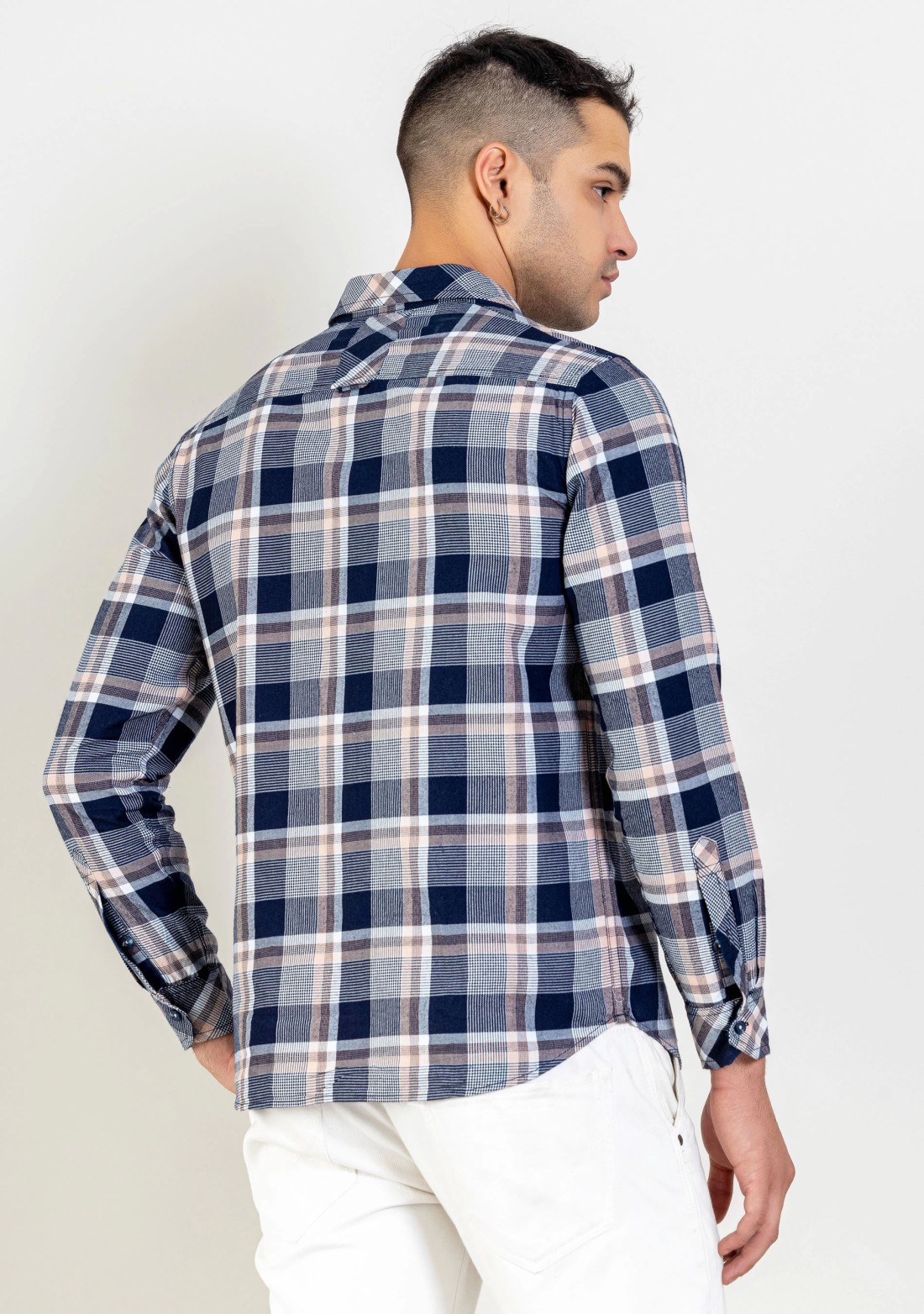 Blue Regular Fit Men's Cotton Check Shirt