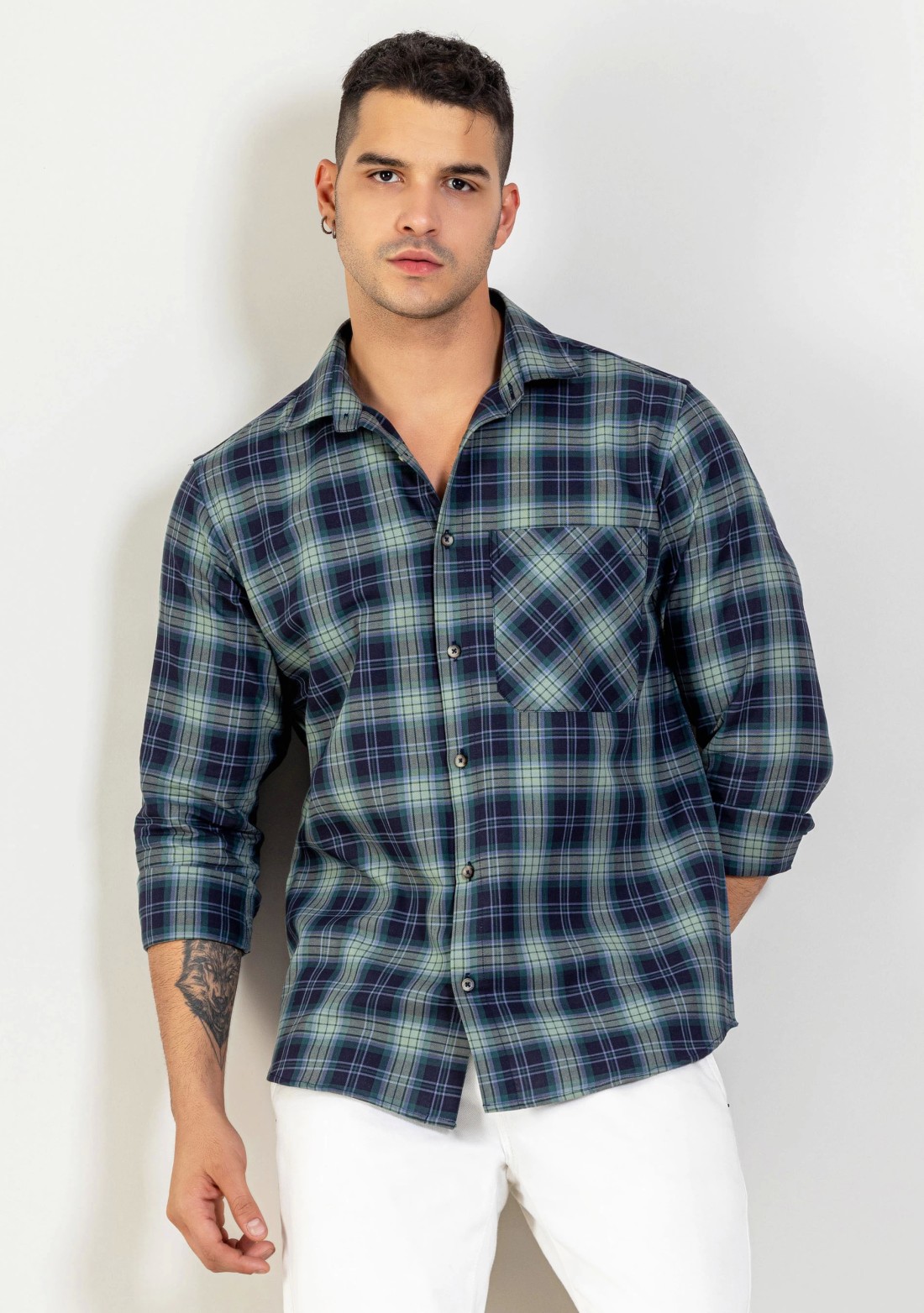 Forest Green Regular Fit Men's Cotton Check Shirt