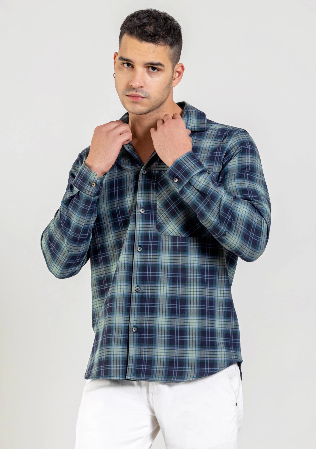 Forest Green Regular Fit Men's Cotton Check Shirt