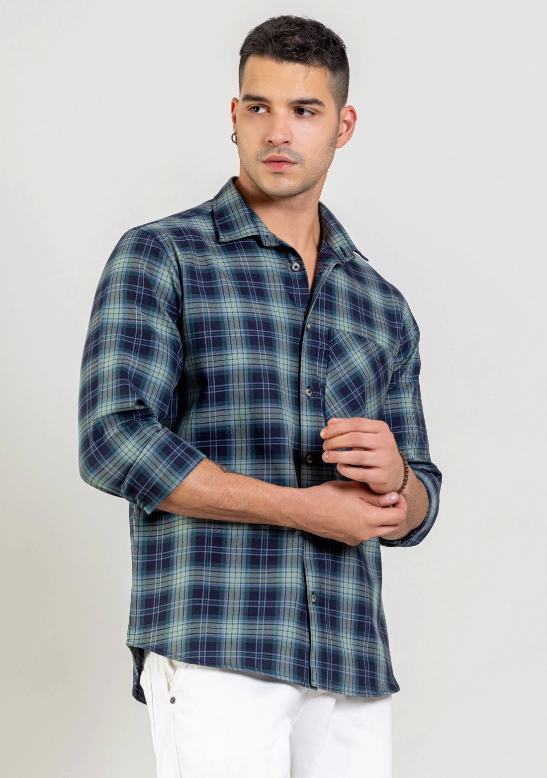 Forest Green Regular Fit Men's Cotton Check Shirt