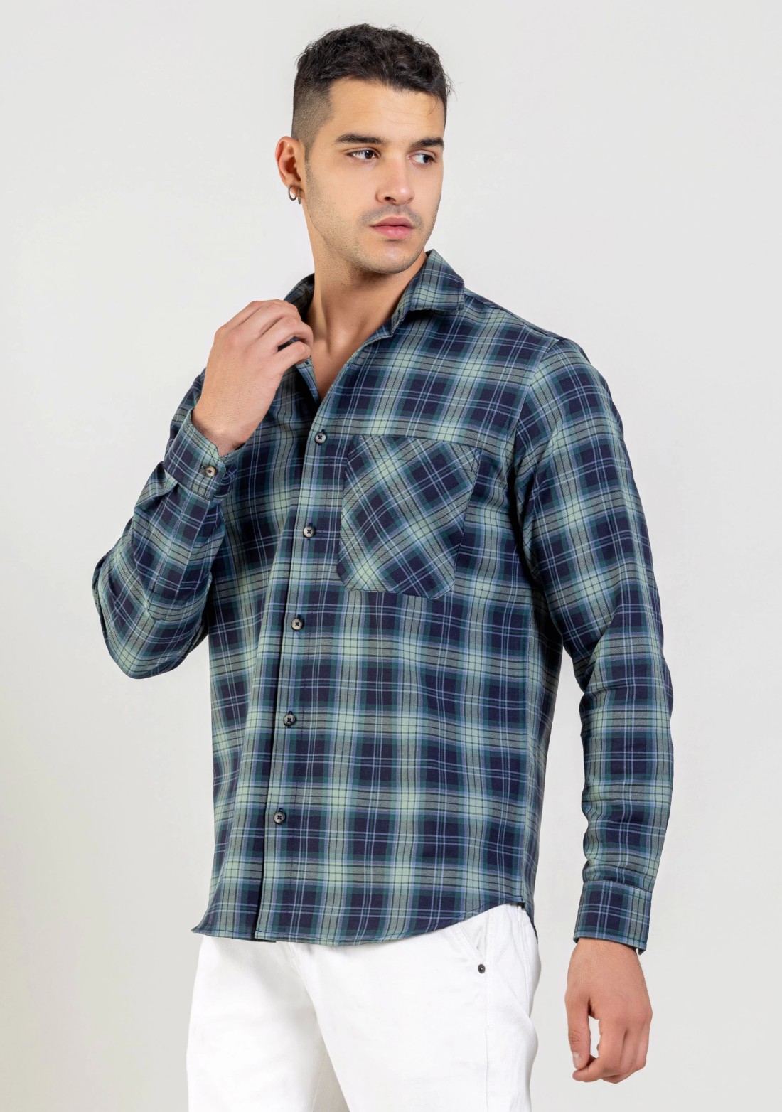 Forest Green Regular Fit Men's Cotton Check Shirt