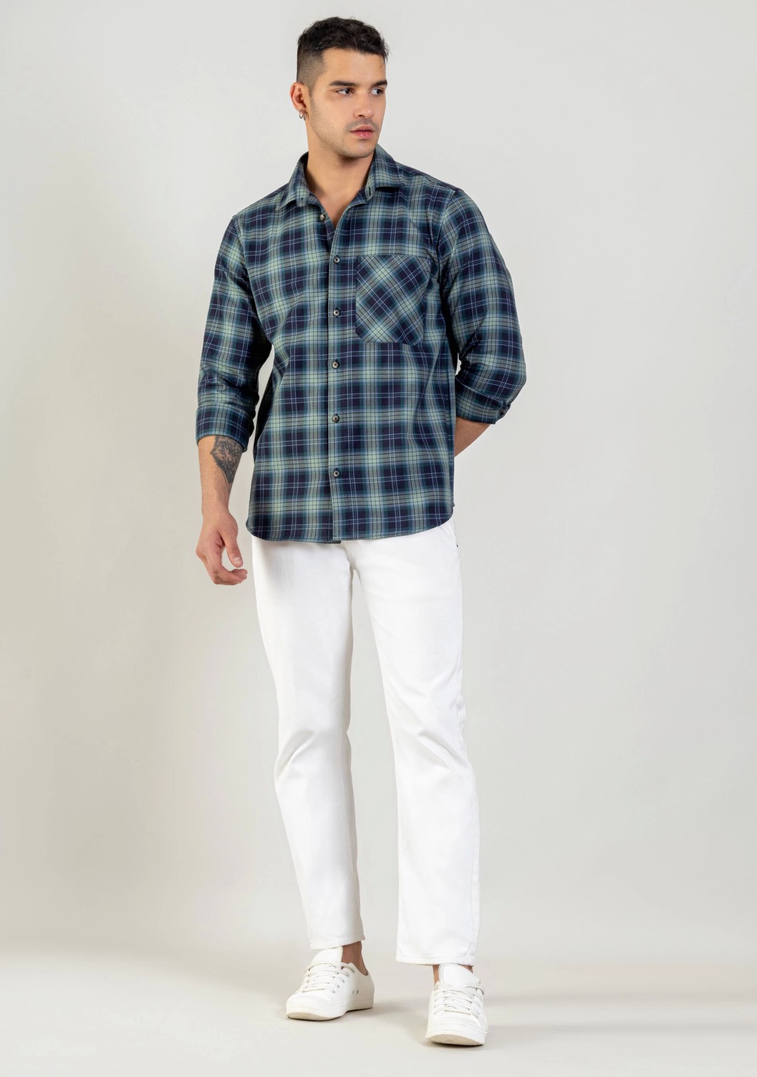 Forest Green Regular Fit Men's Cotton Check Shirt