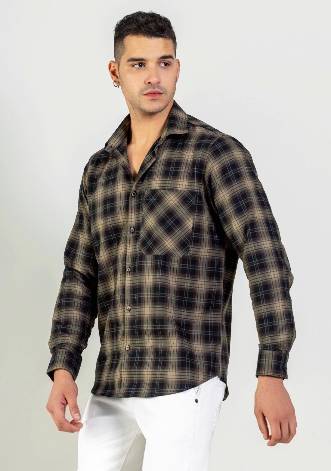 Brown Regular Fit Men's Cotton Check Shirt