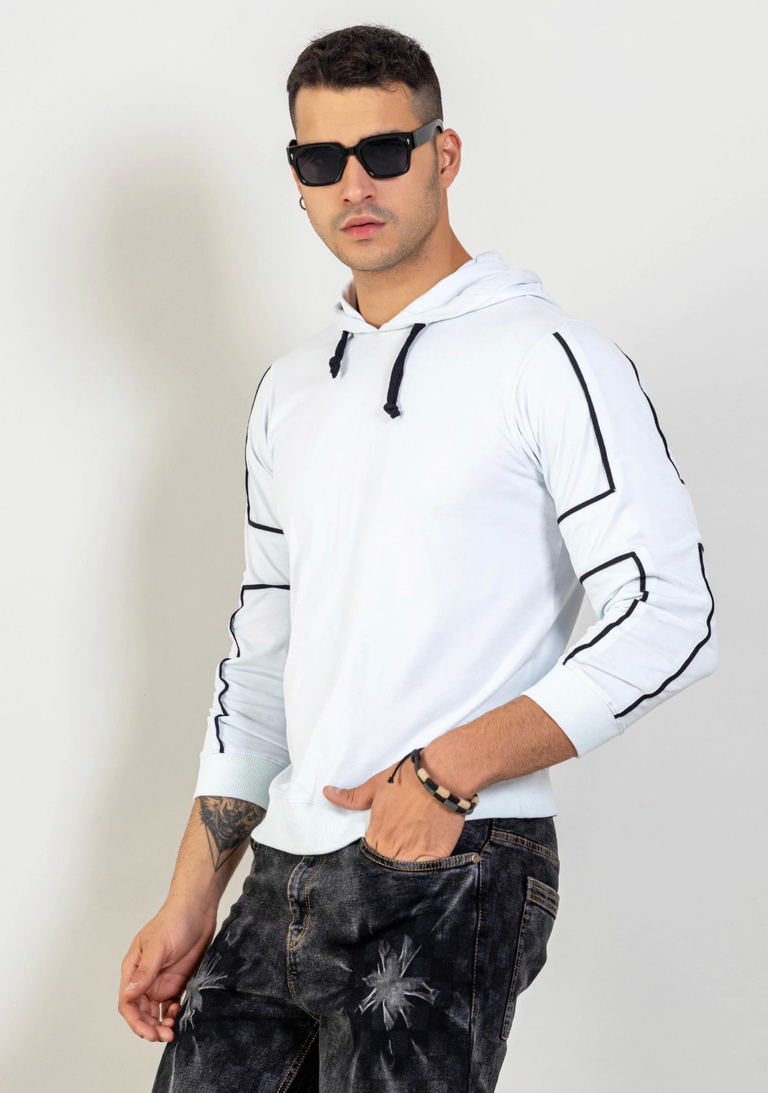 White Regular Fit Men's Hooded T-shirt