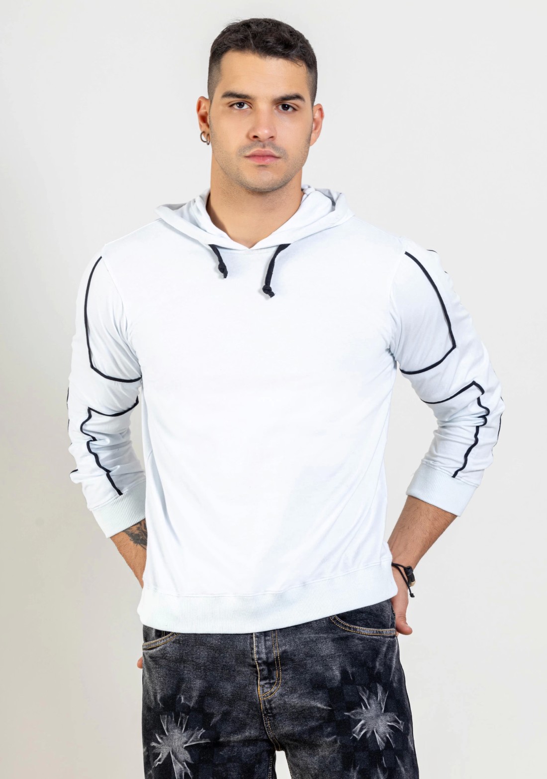 White Regular Fit Men's Hooded T-shirt