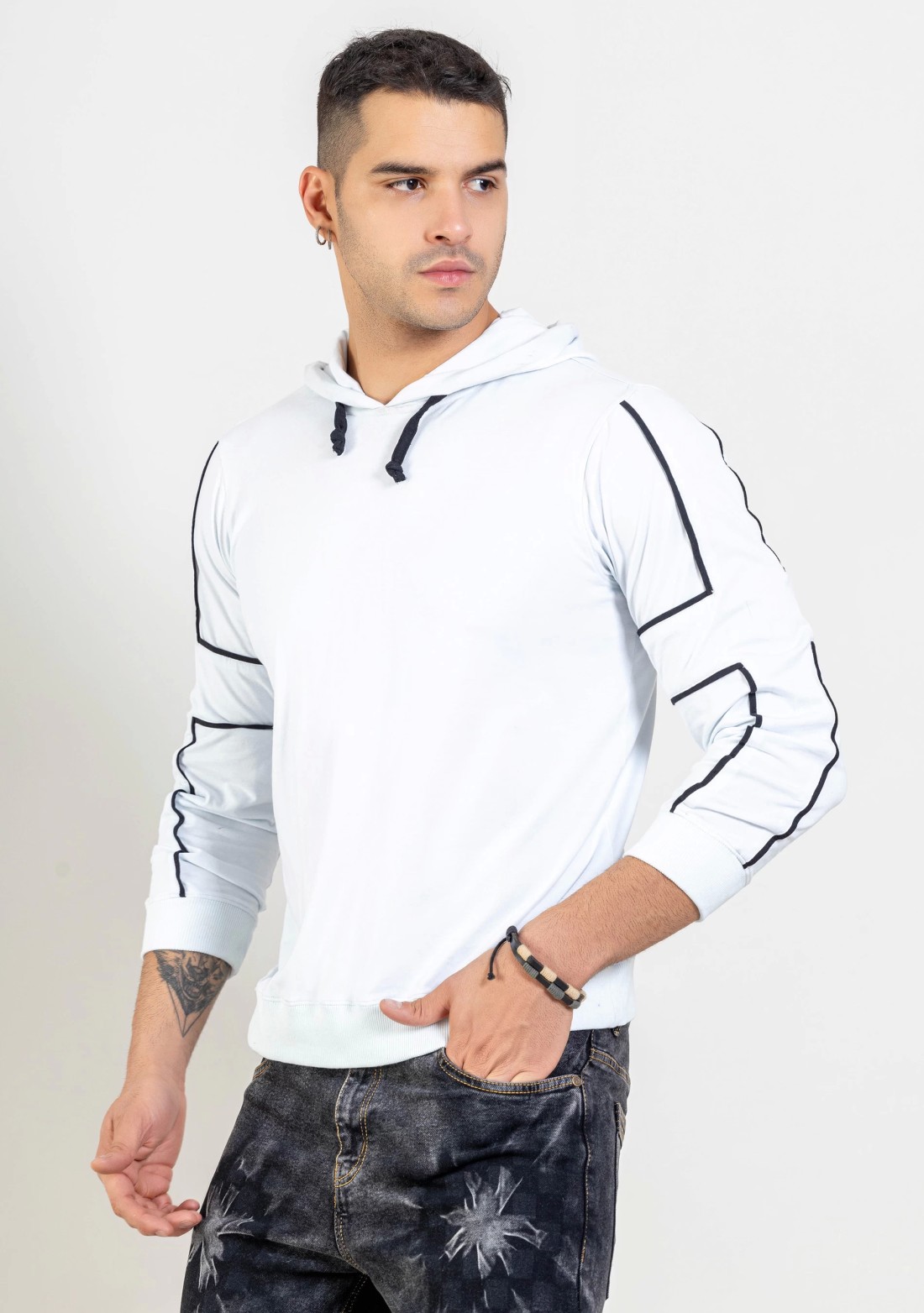 White Regular Fit Men's Hooded T-shirt