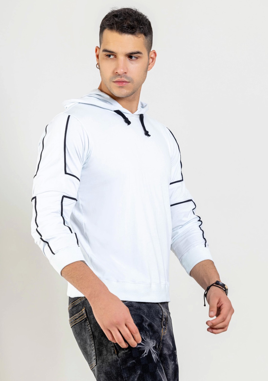 White Regular Fit Men's Hooded T-shirt