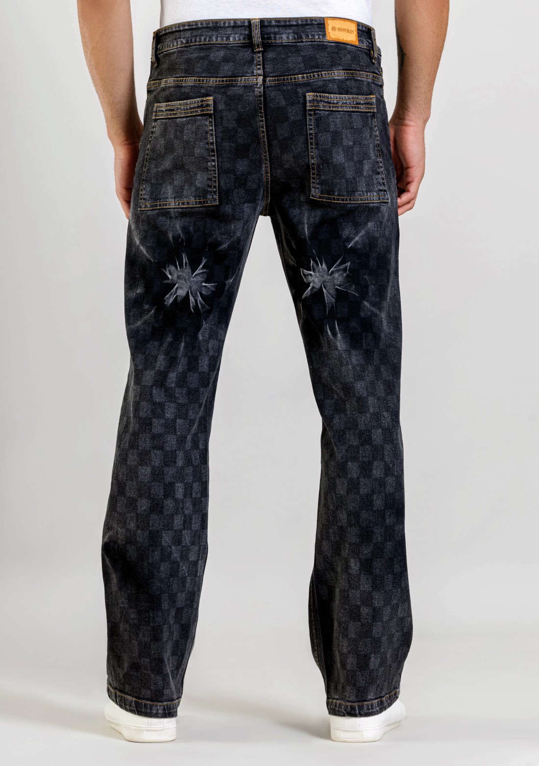 Black Wide Leg Tie And Dye Men's Checked Jeans