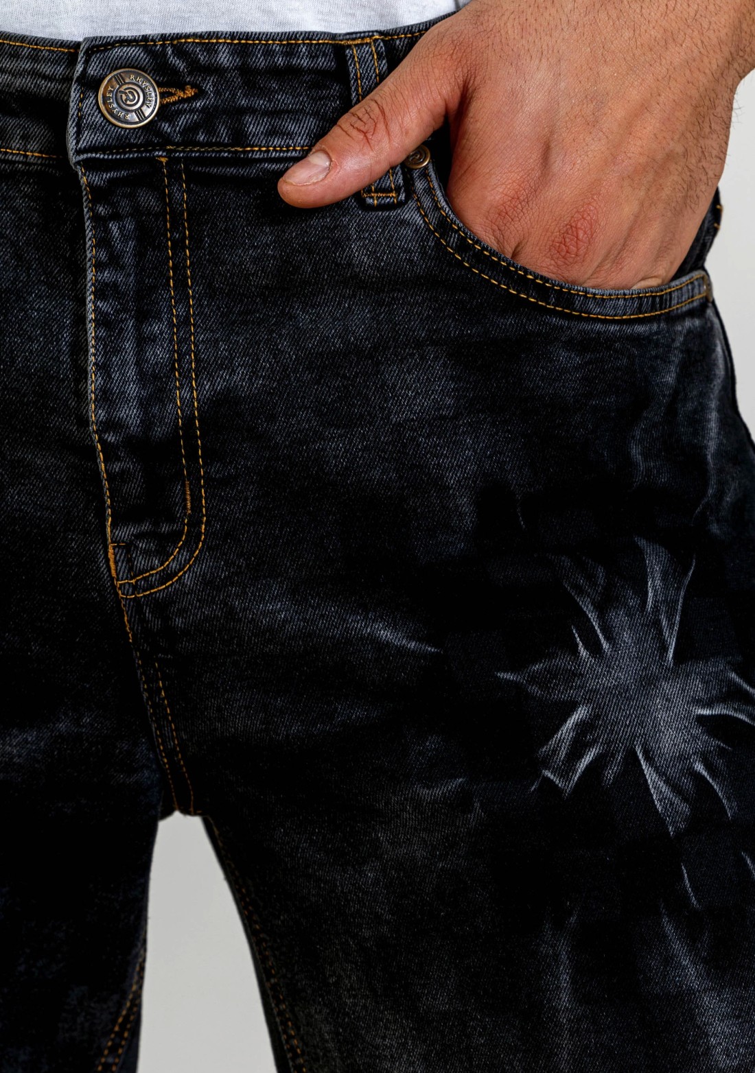 Black Wide Leg Tie And Dye Men's Checked Jeans