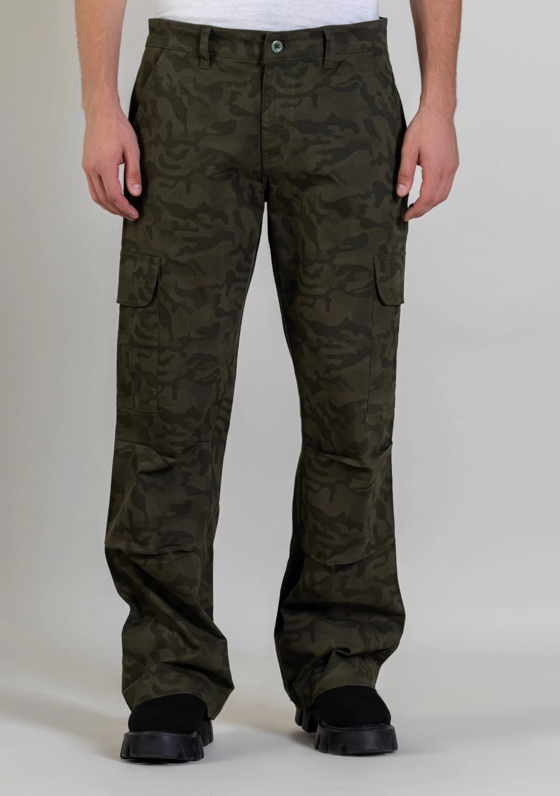 Green Camouflage Wide Leg Men's Cargo Trousers