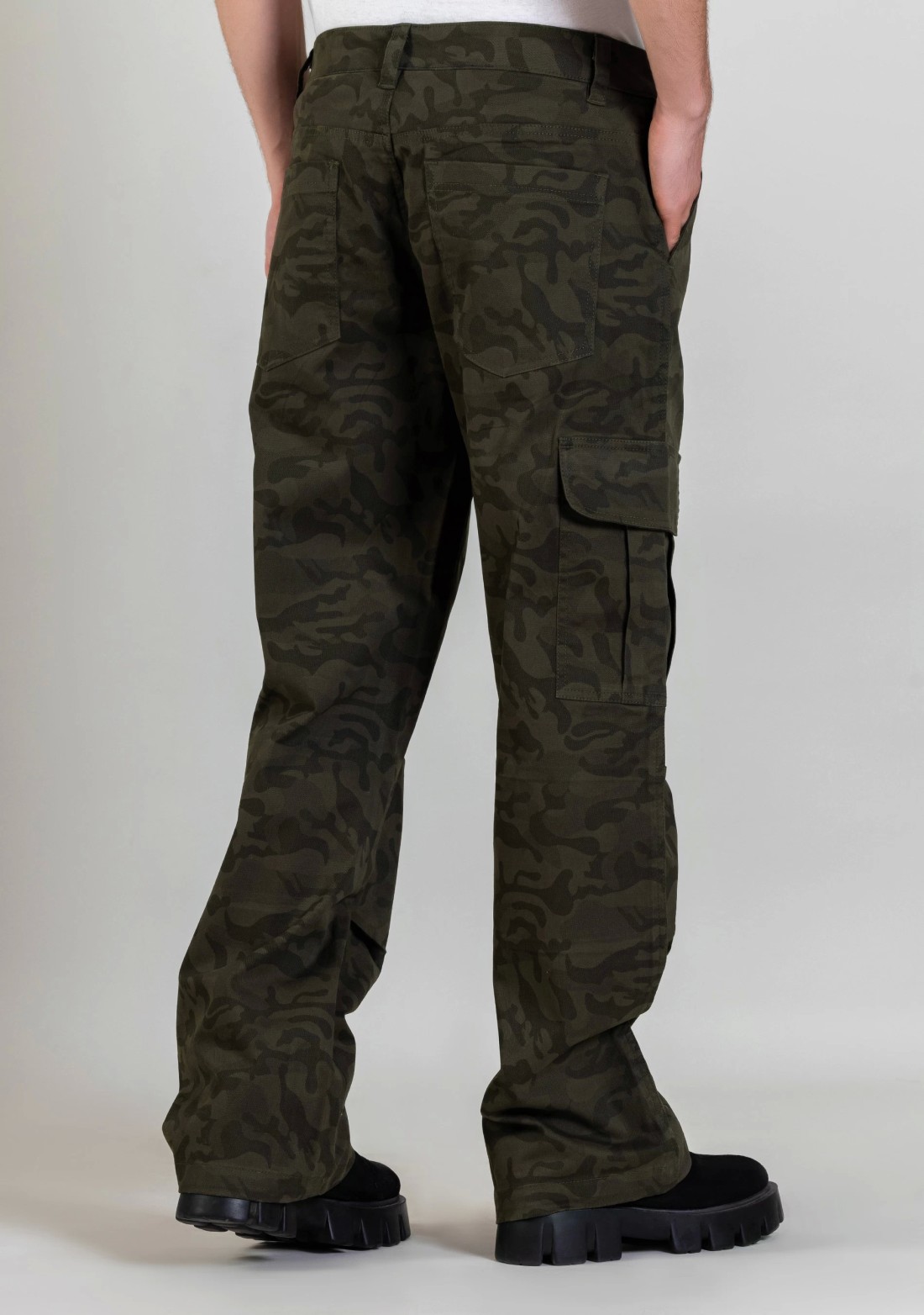 Green Camouflage Wide Leg Men's Cargo Trousers