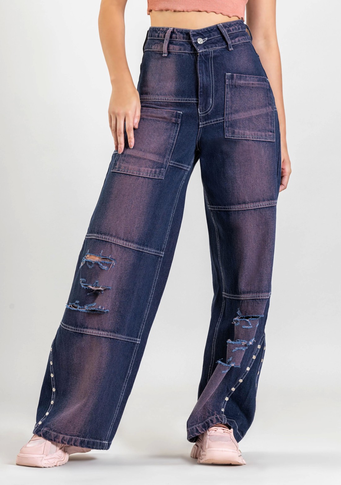 Bluish Purple Wide Leg Women's Fashion Jeans