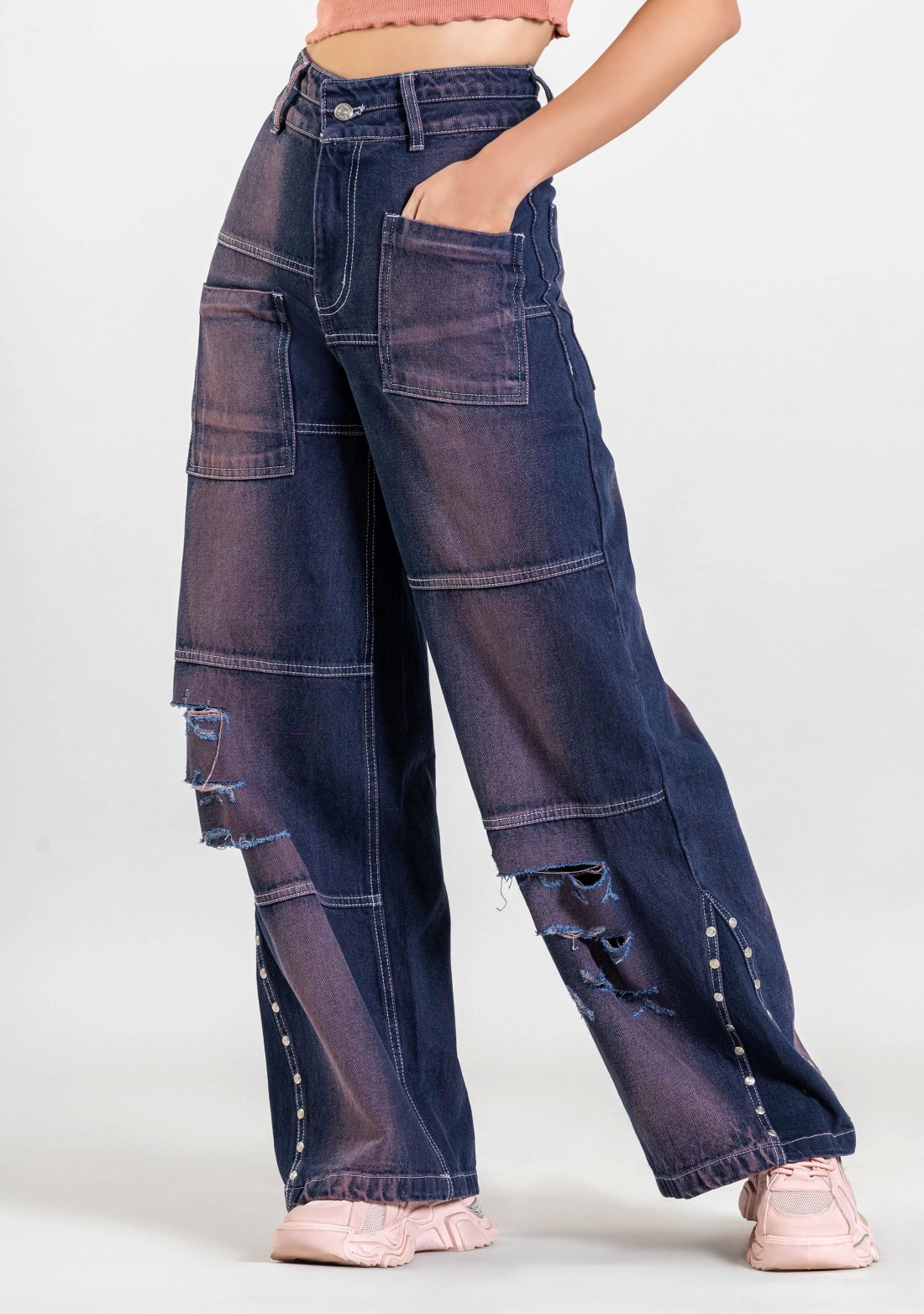 Bluish Purple Wide Leg Women's Fashion Jeans