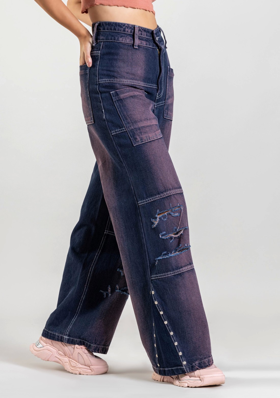 Bluish Purple Wide Leg Women's Fashion Jeans