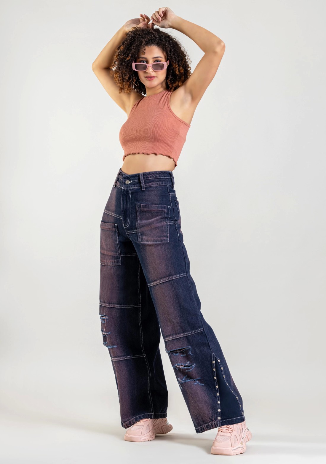 Bluish Purple Wide Leg Women's Fashion Jeans