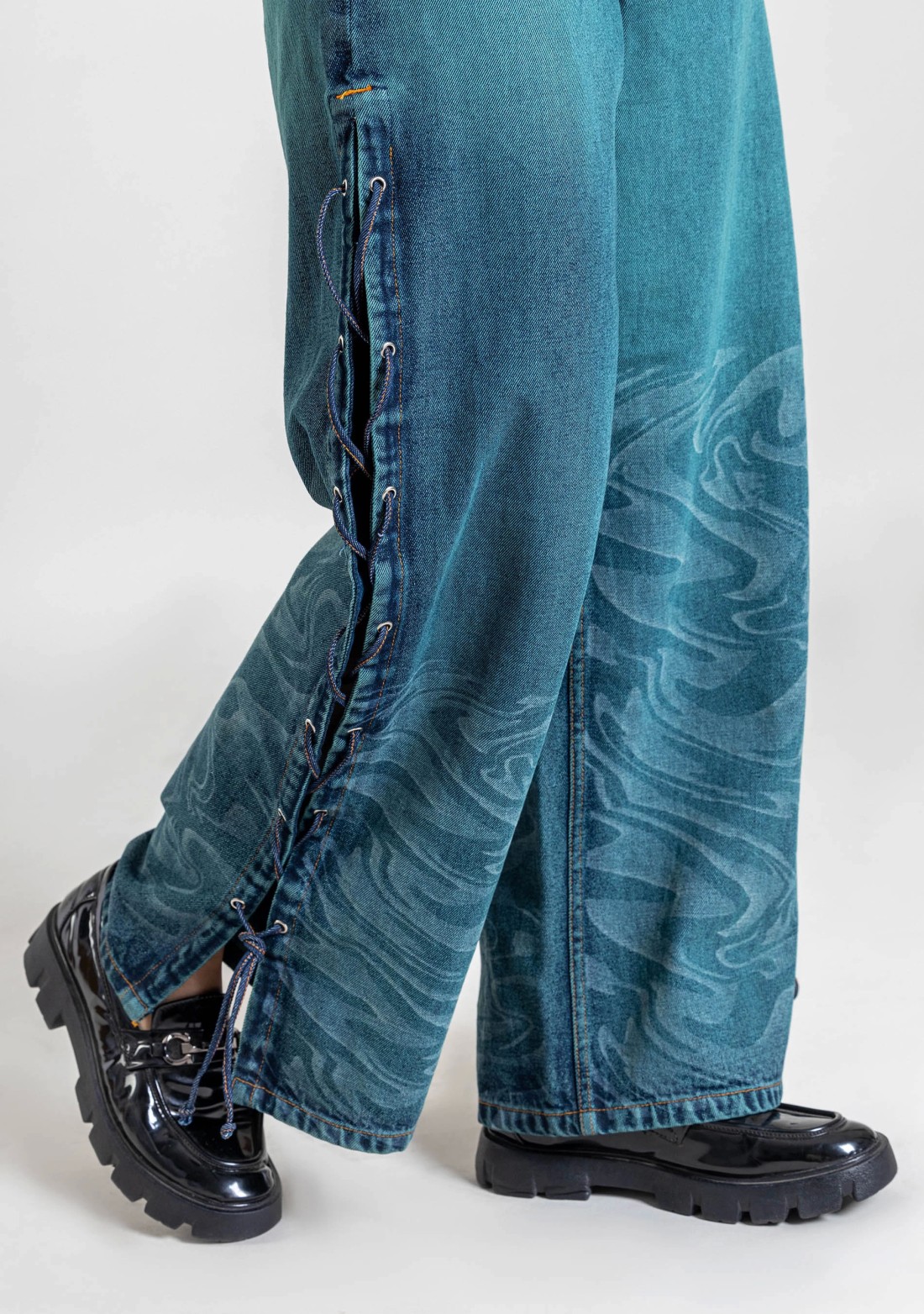 Blue Side Slit Wide Leg Jeans