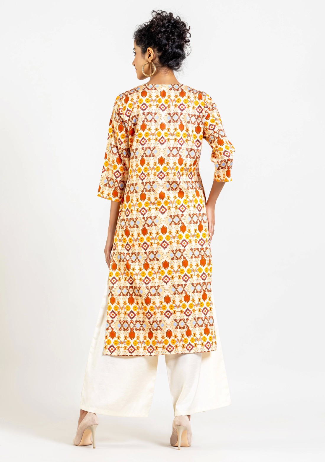 Soft Beige Navajo Print Cotton Straight Kurta