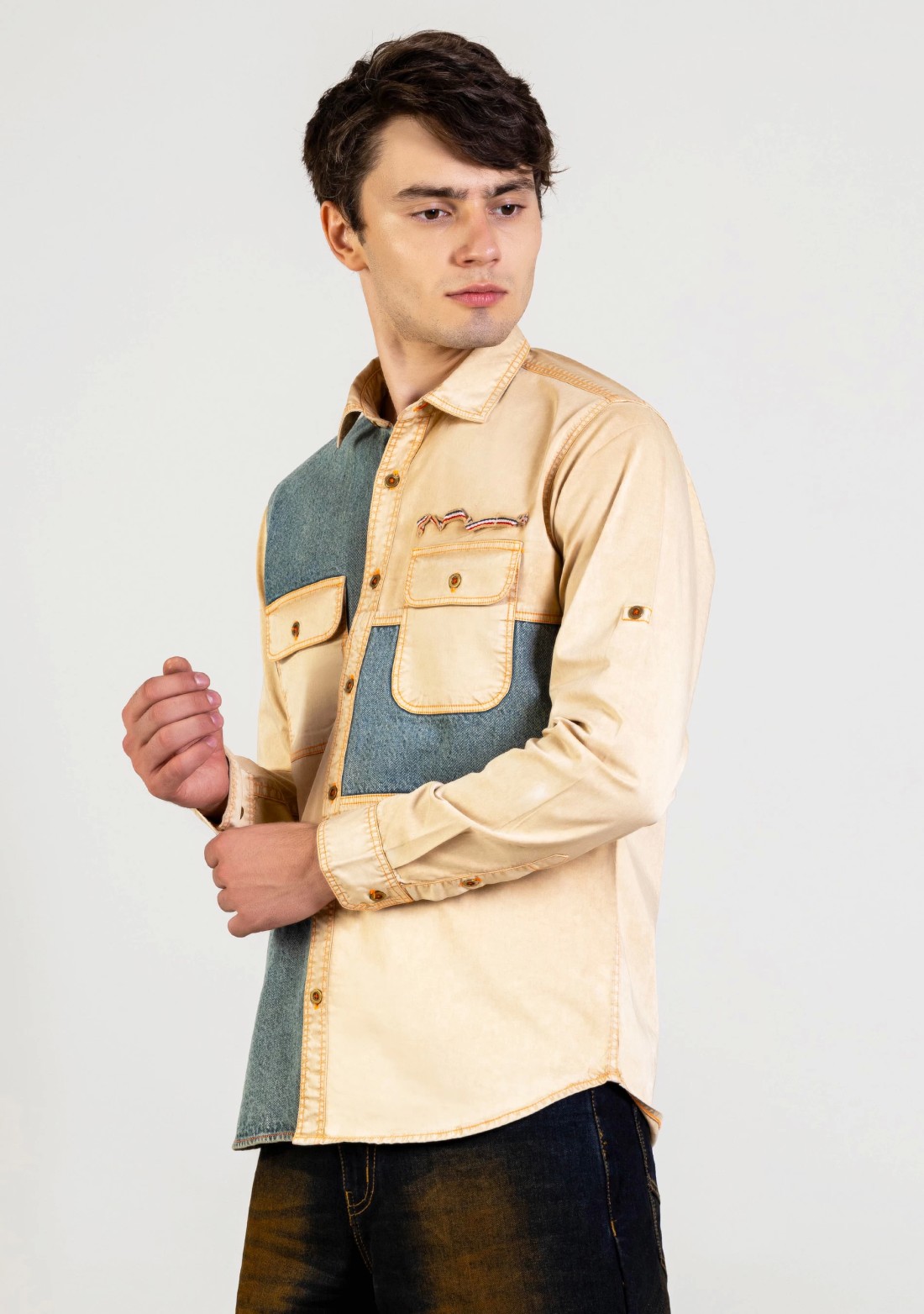 Bare Beige Slim Fit Men's Denim Cotton Shirt