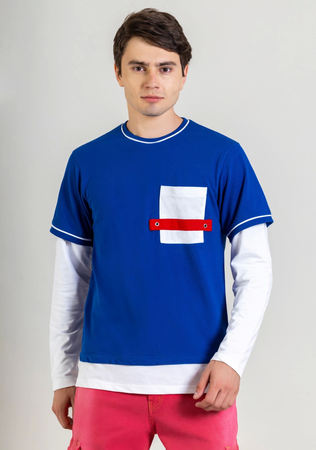 Blue Doctor Sleeves Regular Fit Men's Round Neck T-Shirt