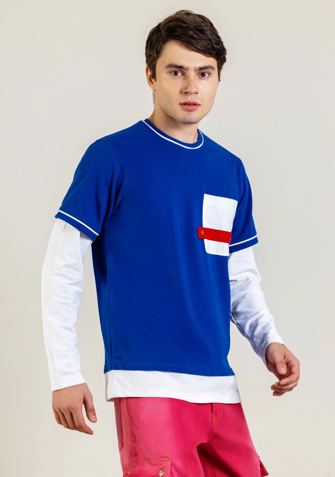 Blue Doctor Sleeves Regular Fit Men's Round Neck T-Shirt