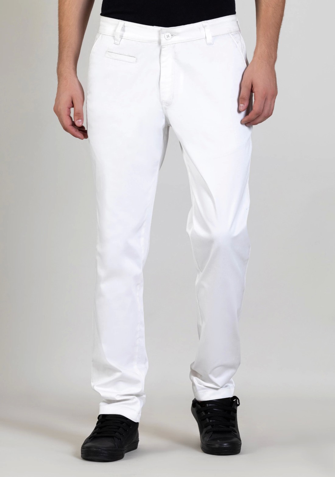 White Regular Fit  Men's Cotton Casual Trousers