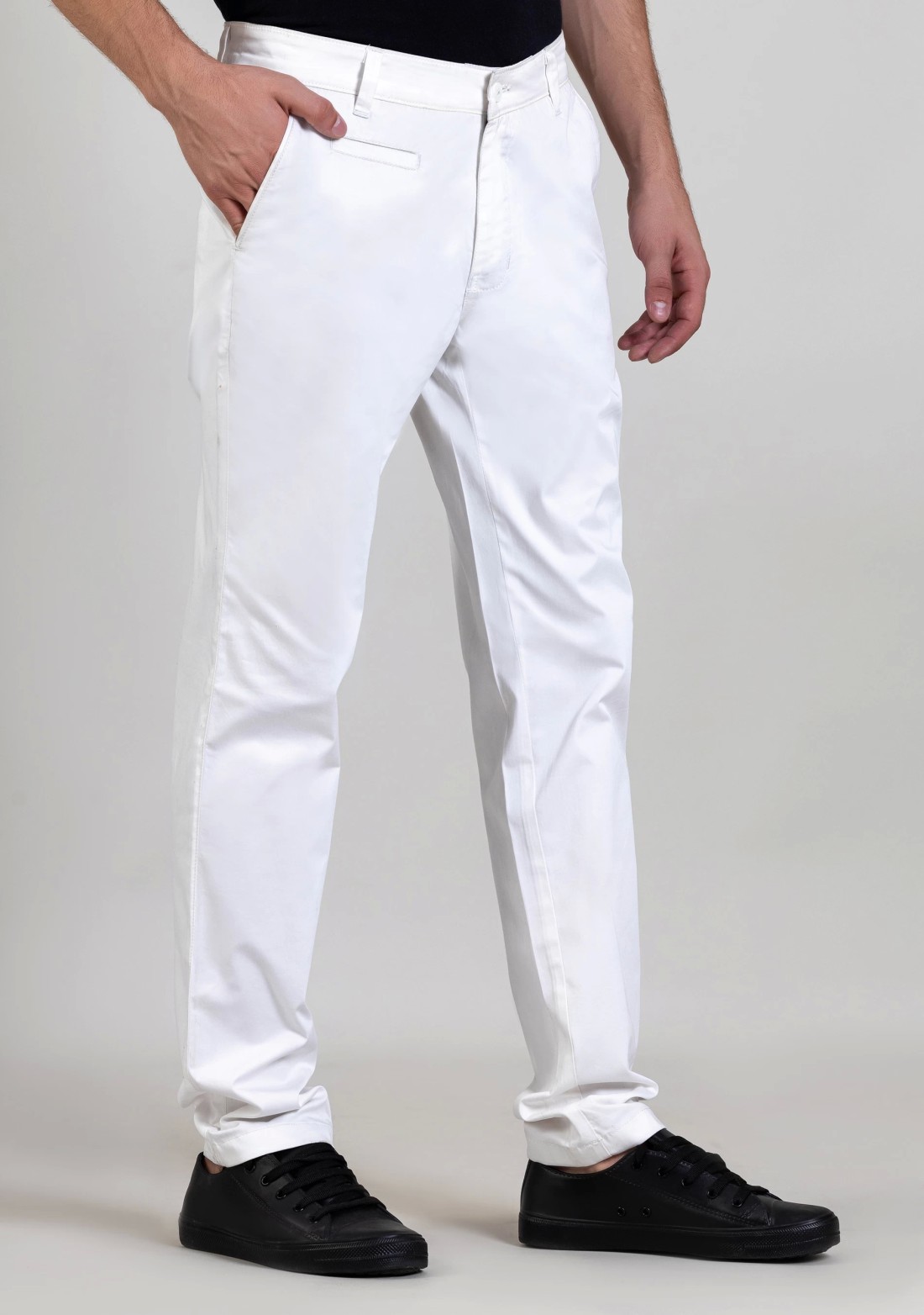 White Regular Fit  Men's Cotton Casual Trousers