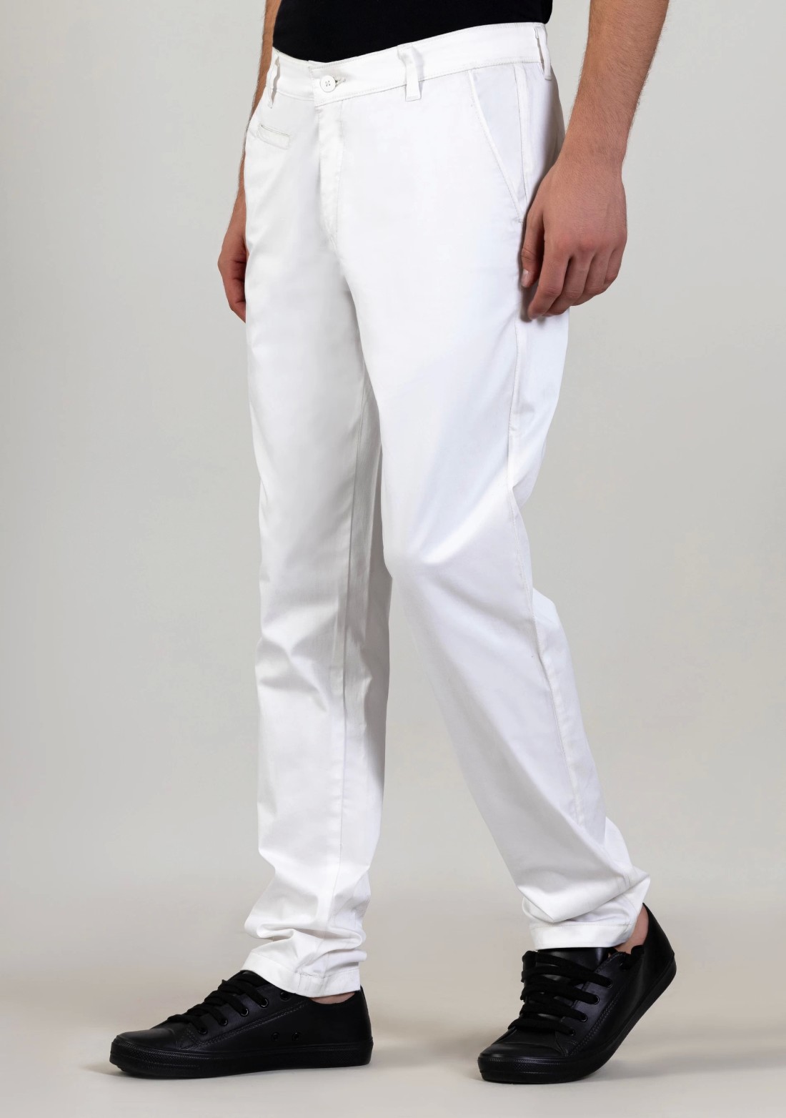 White Regular Fit  Men's Cotton Casual Trousers