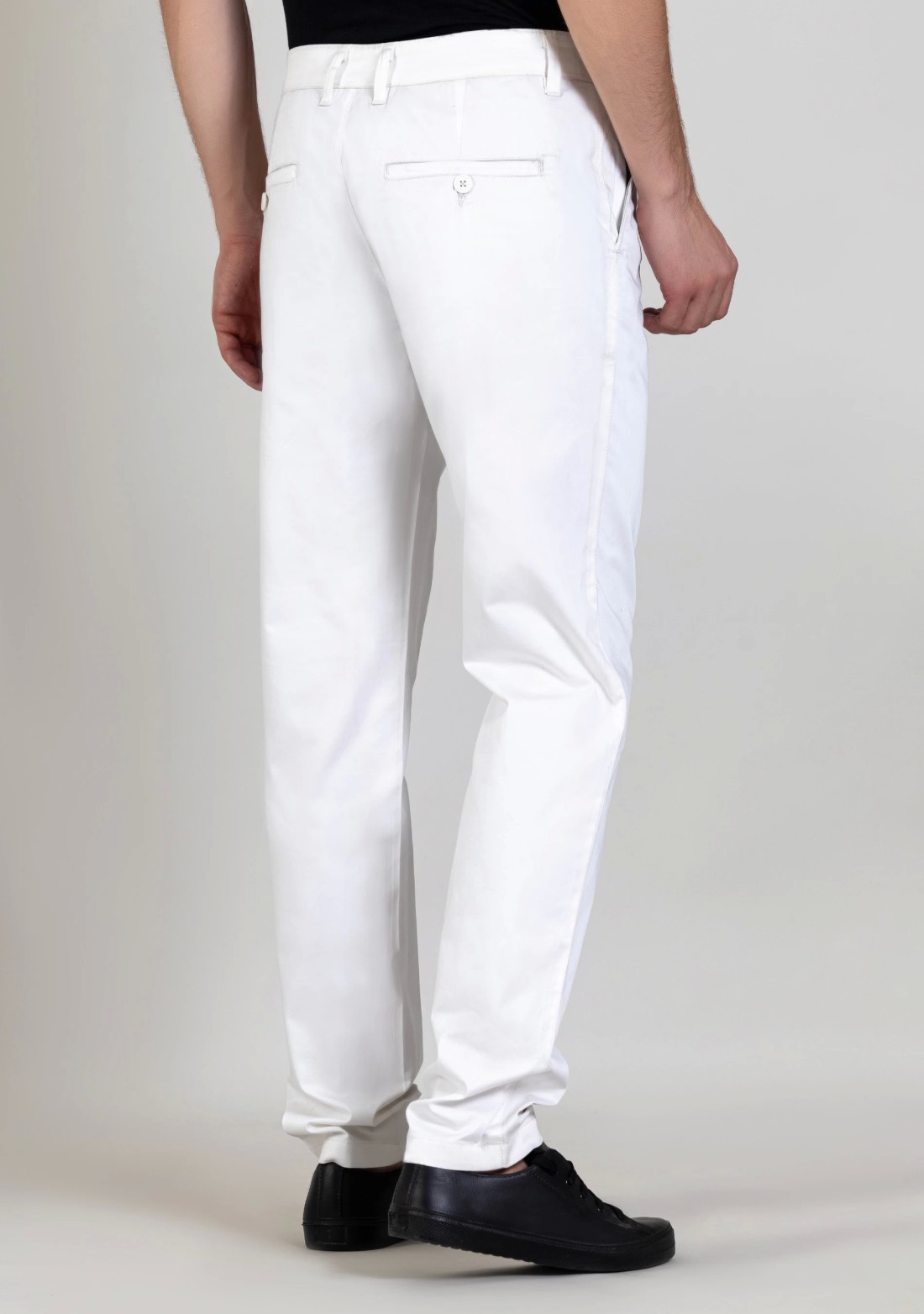 White Regular Fit  Men's Cotton Casual Trousers