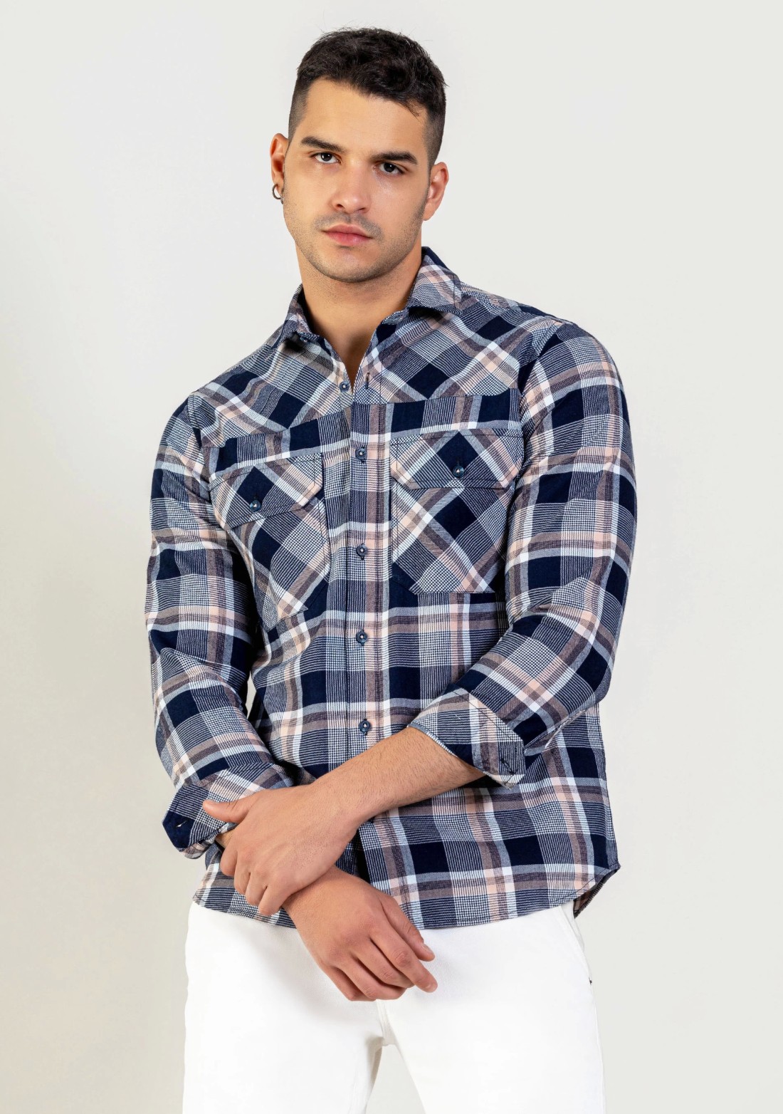 Blue Regular Fit Men's Cotton Check Shirt