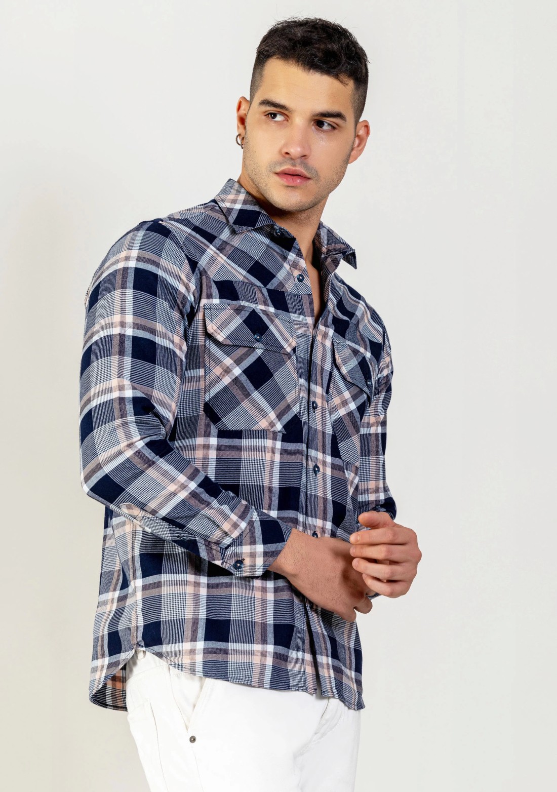 Blue Regular Fit Men's Cotton Check Shirt