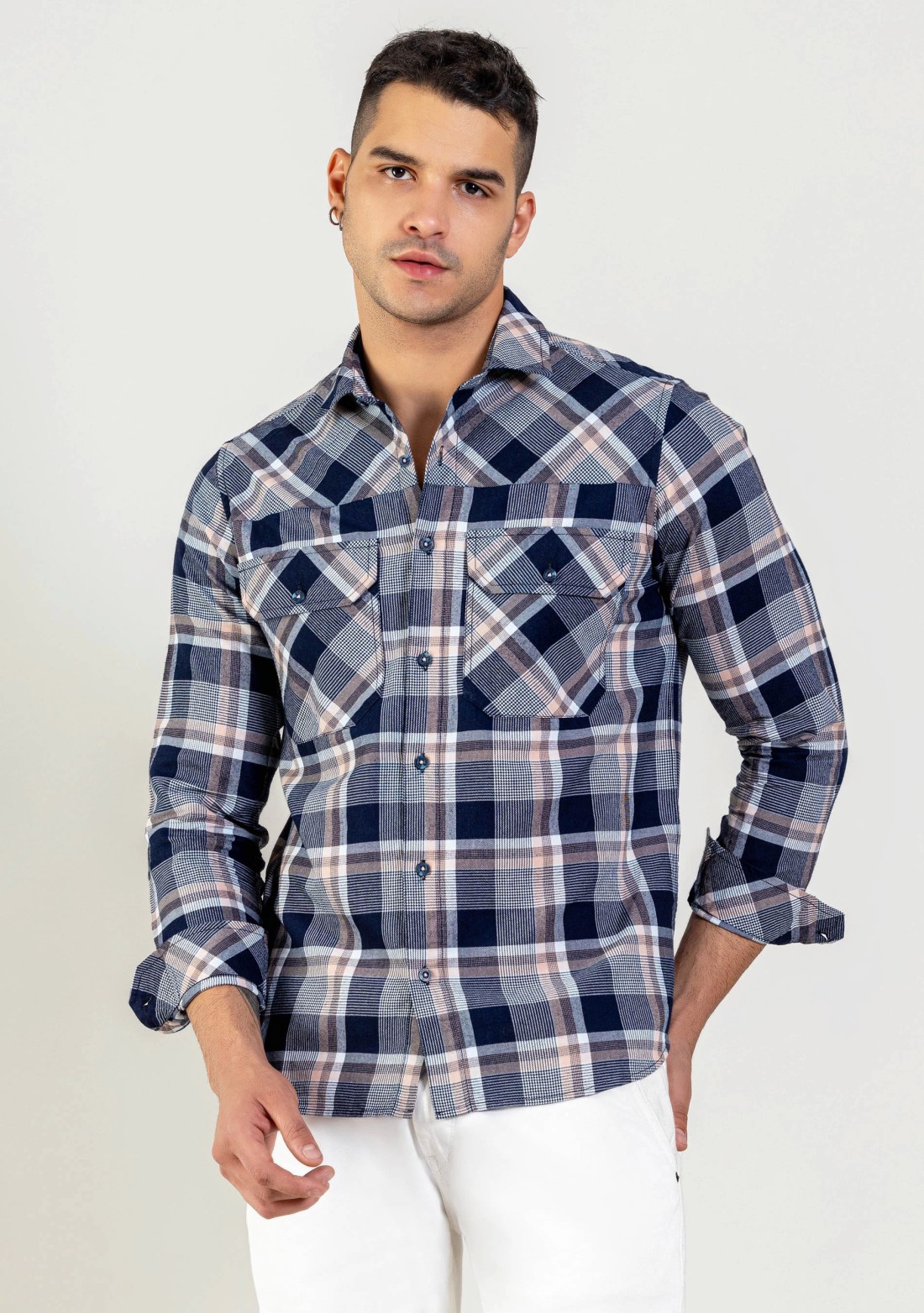 Blue Regular Fit Men's Cotton Check Shirt