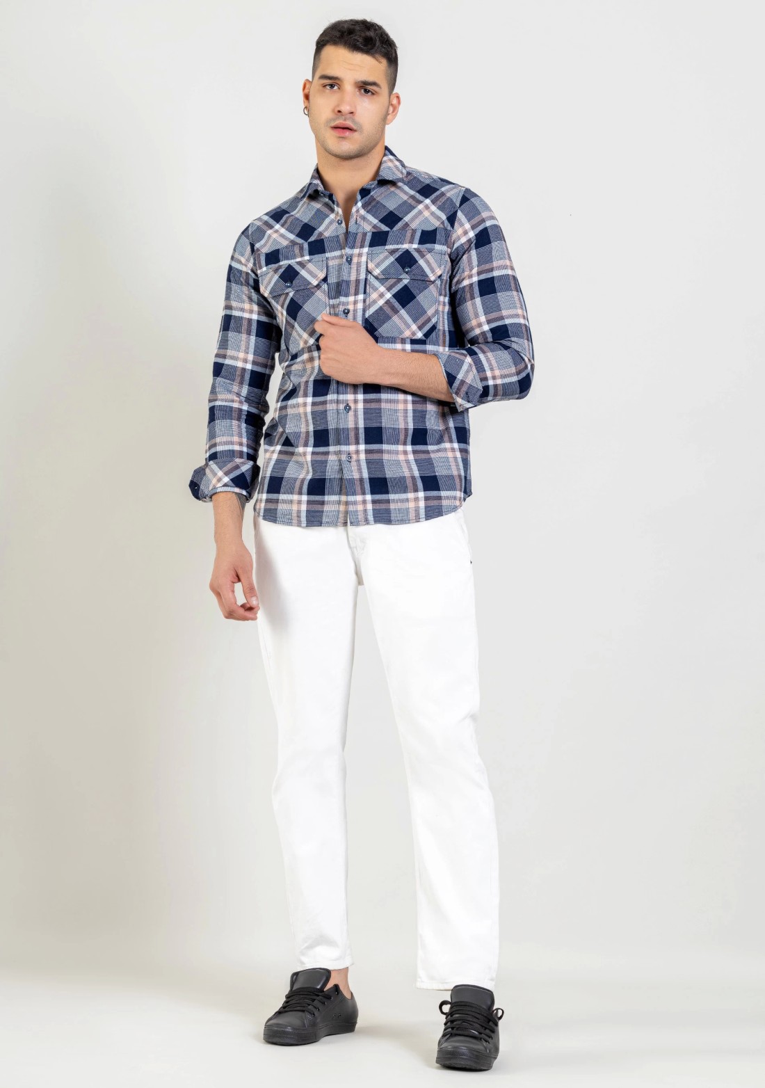 Blue Regular Fit Men's Cotton Check Shirt