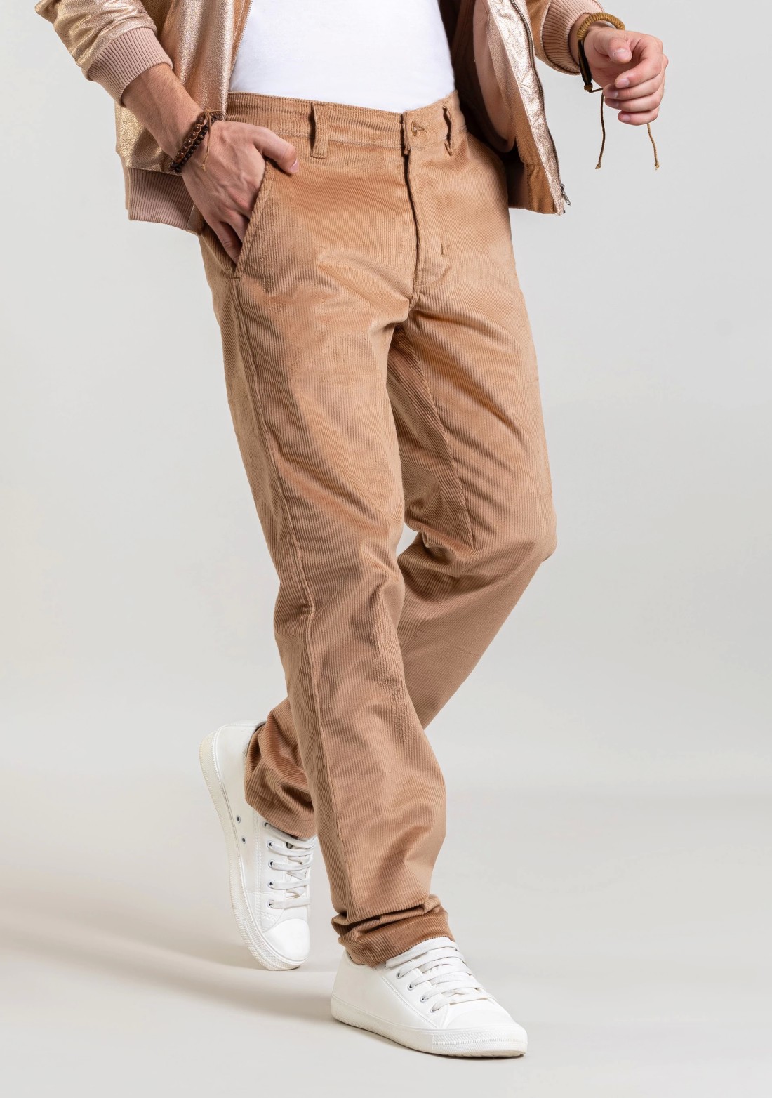 Camel Brown Regular Fit Men’s Casual Corduroy Trousers