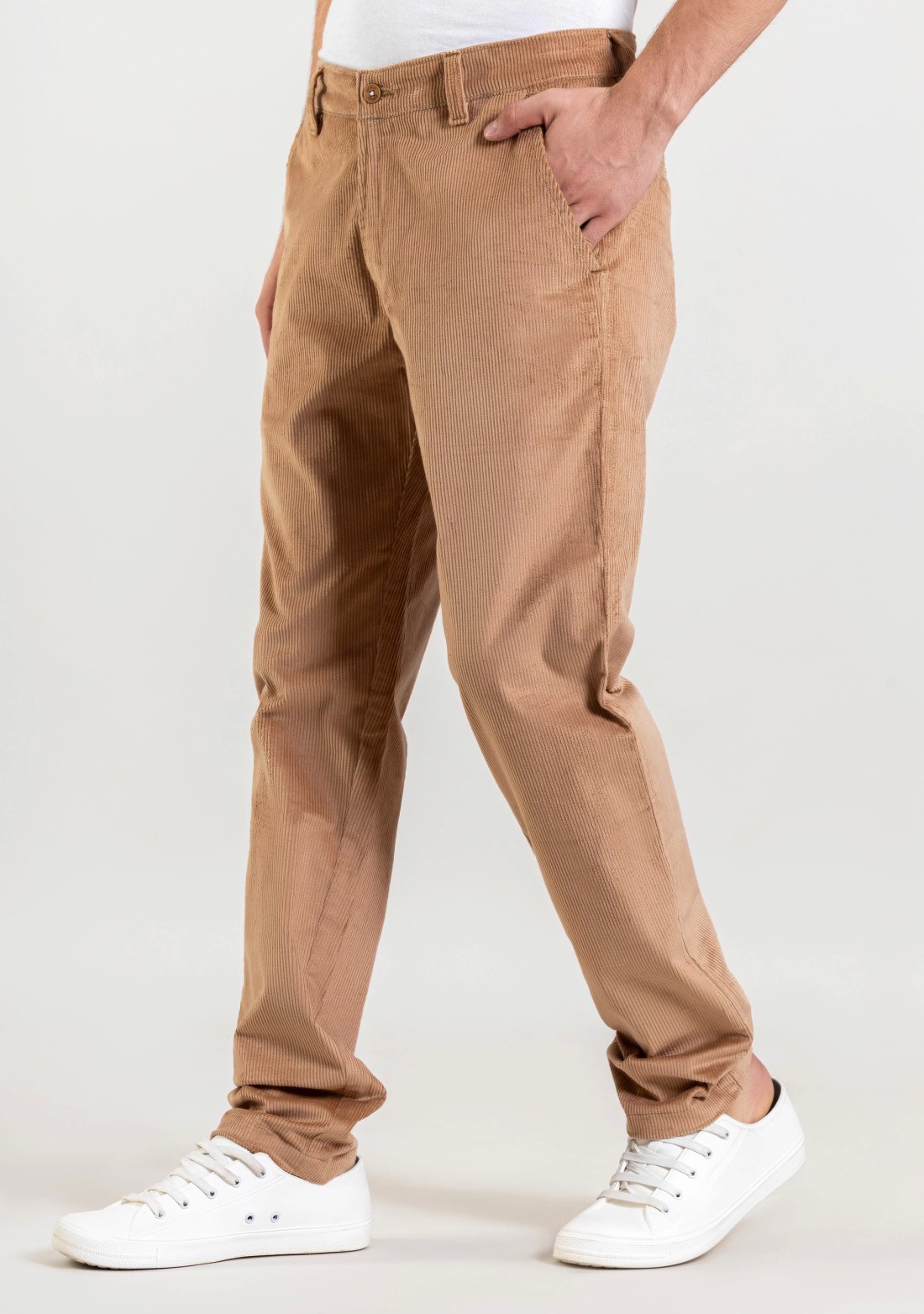 Camel Brown Regular Fit Men’s Casual Corduroy Trousers