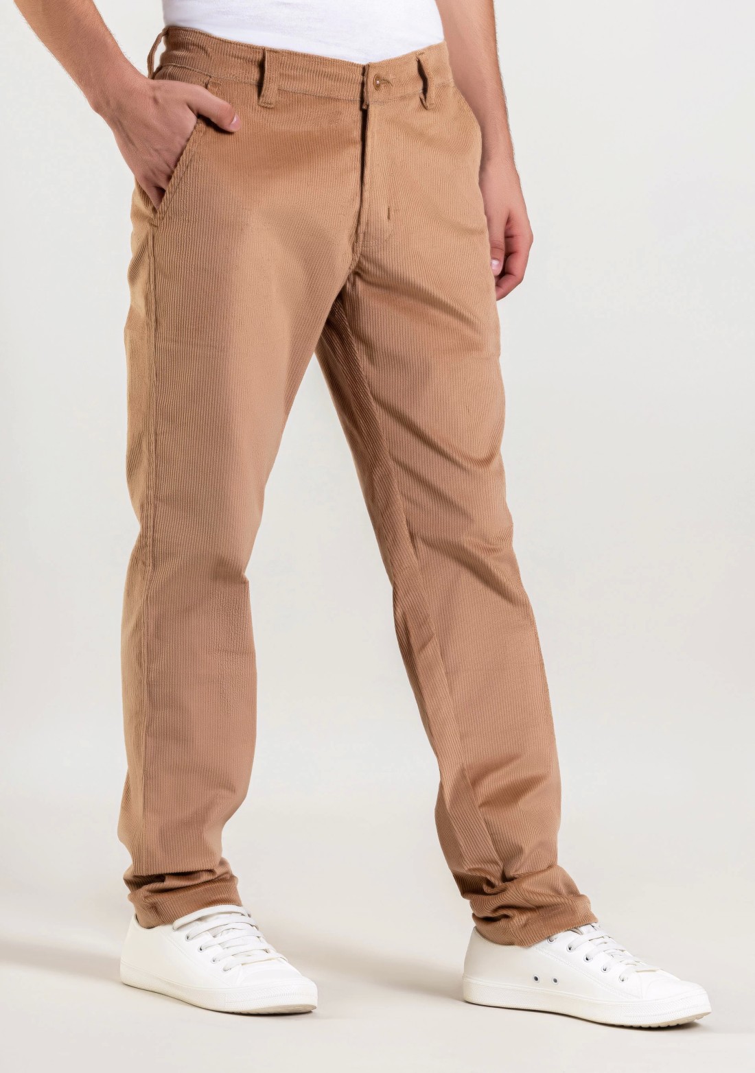 Camel Brown Regular Fit Men’s Casual Corduroy Trousers