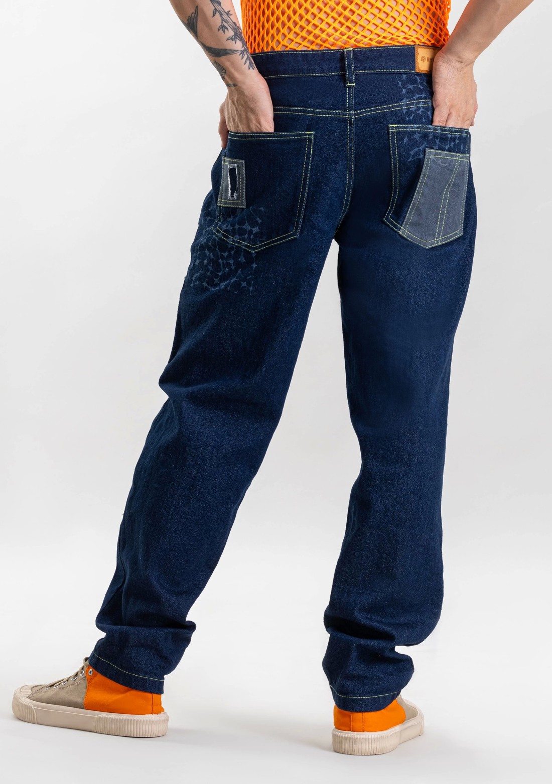 Navy Blue Straight Fit Men's Patchwork Jeans