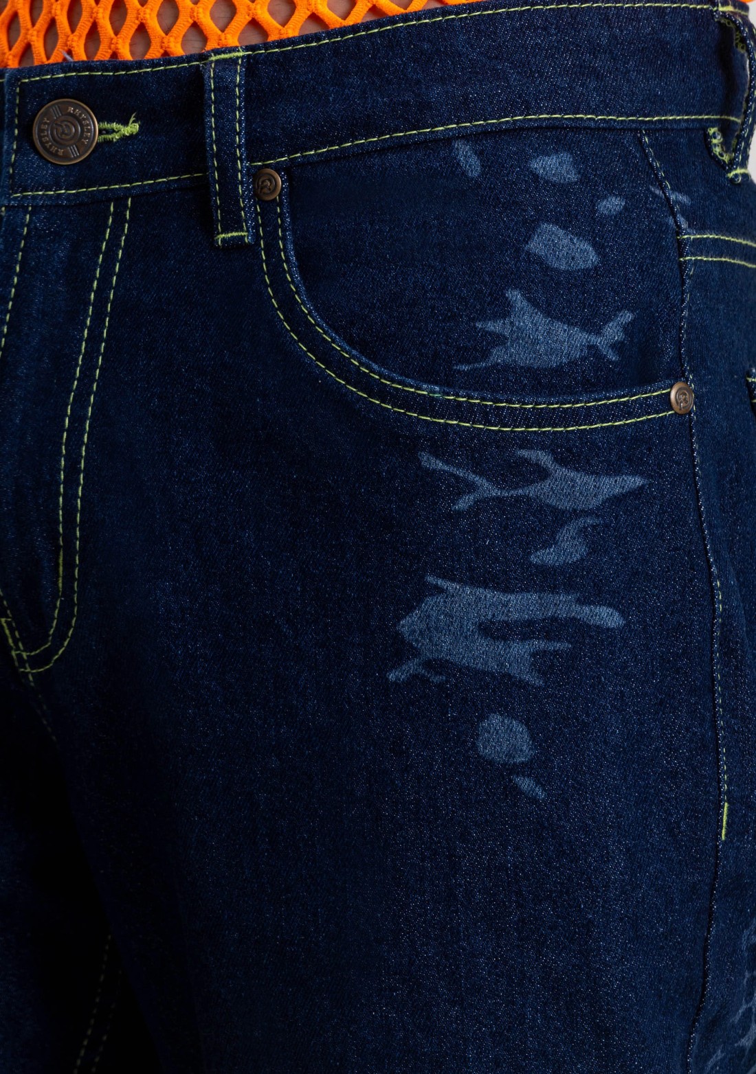 Navy Blue Straight Fit Men's Patchwork Jeans